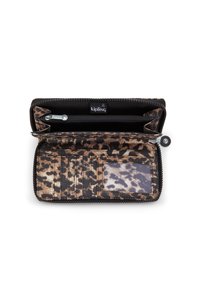 Kipling Geldbörse mit Leopardenmuster, aus Textil gefertigt. Verfügt über einen Reißverschluss, mehrere Kartenfächer und ein Reißverschlussfach.