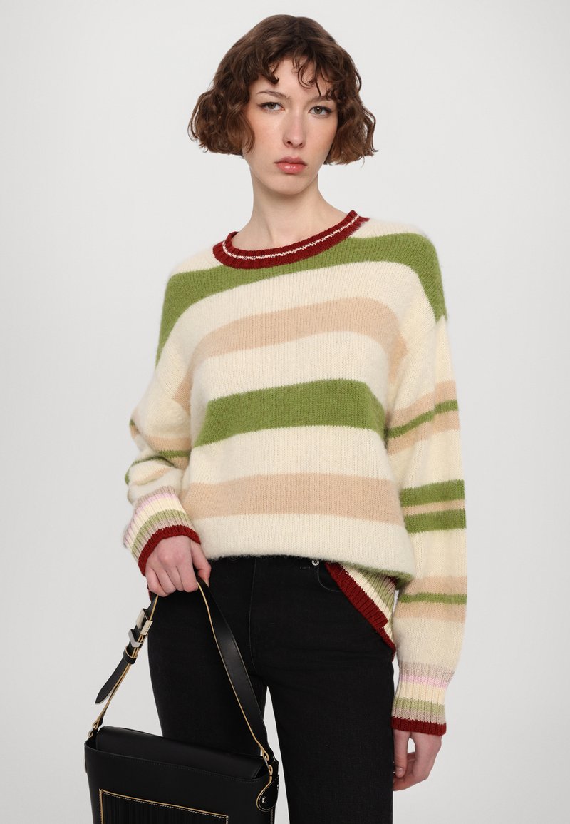 Pull J.Crew Col Rond En Alpaga Rayé - Taille M, Rose Heather, Manches Longues