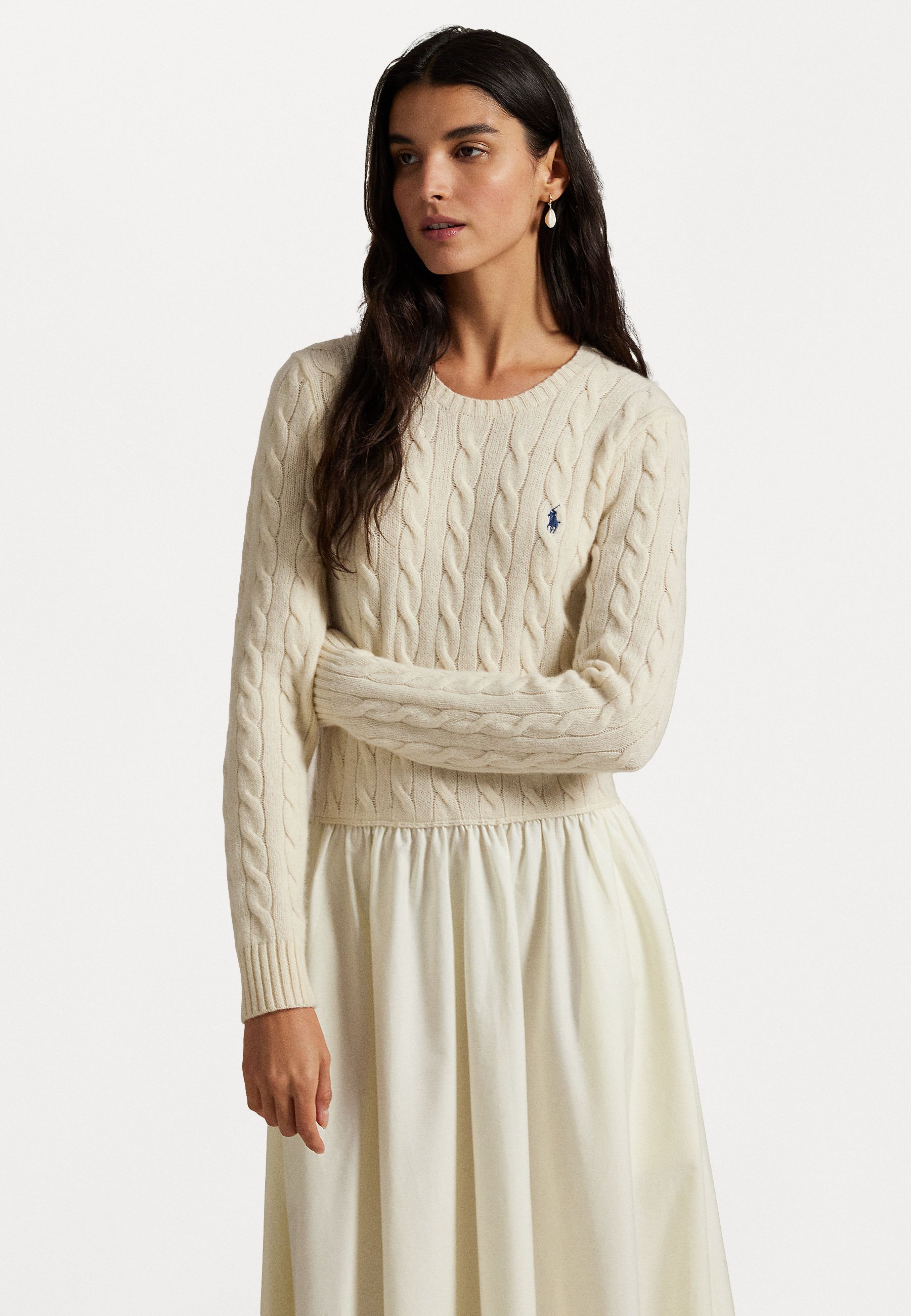 Polo Ralph Lauren CABLE-KNIT POPLIN DRESS - Jumper dress - authentic  cream/off-white - Zalando.co.uk