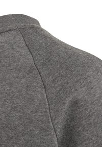 Felpa grigia con scollo rotondo, texture liscia e dettagli di cucitura discreti lungo la cucitura della spalla.