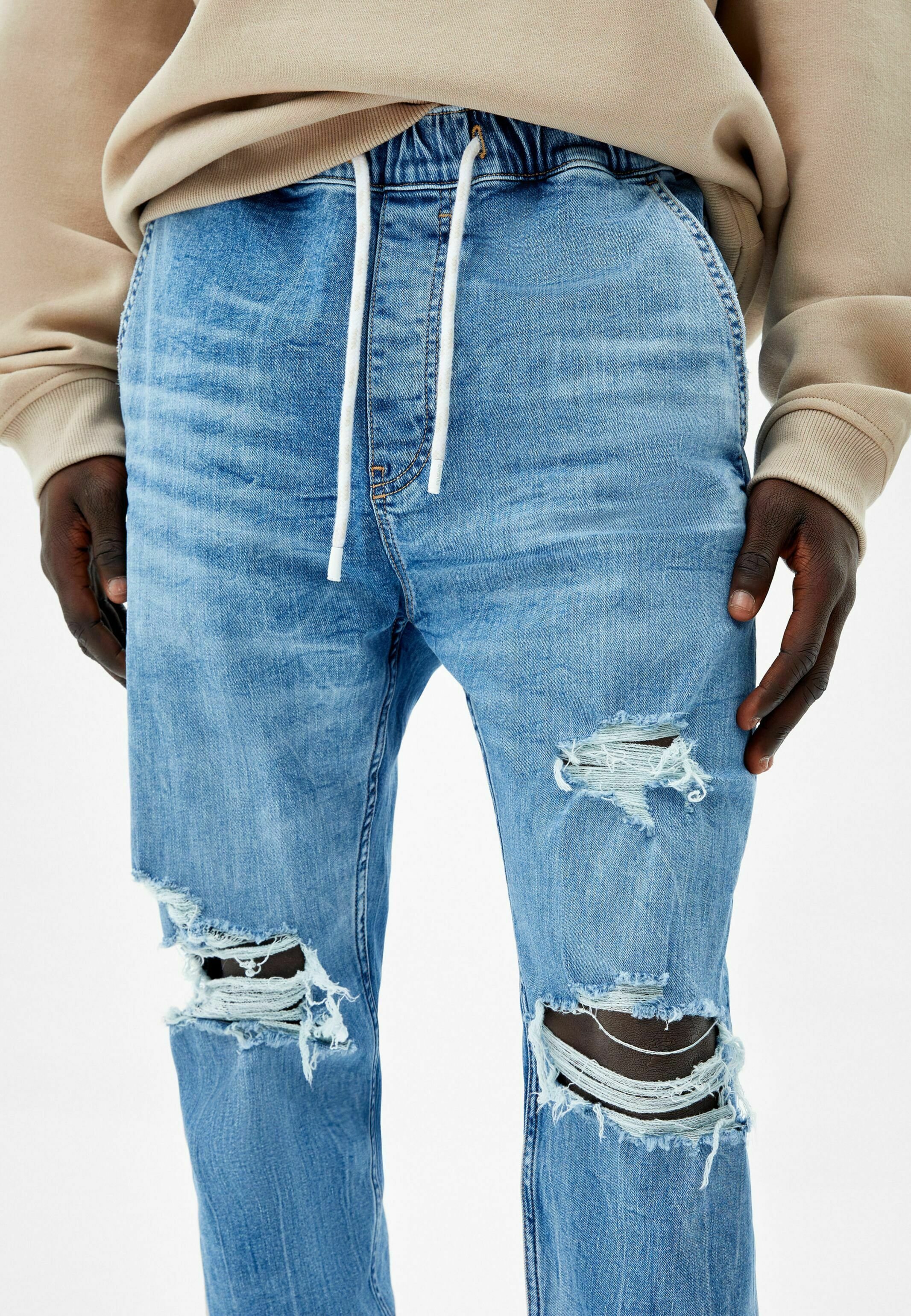 Bershka JOGGER RIPPED - Jeans slim fit - dark blue/blu scuro - Zalando