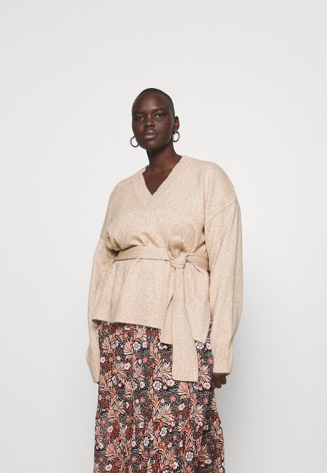 VNECK TIE WAIST JUMPER - Jumper - tan