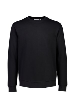Black sweatshirt made of cotton with a crew neckline, long sleeves, ribbed cuffs, and a straight hem. Smooth texture with no patterns.