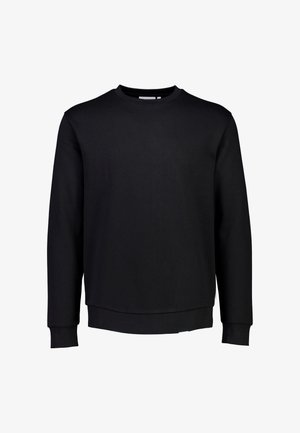 Zwarte sweatshirt van katoen met een ronde hals, lange mouwen, ribgebreide manchetten en een rechte zoom. Glad oppervlak zonder patronen.