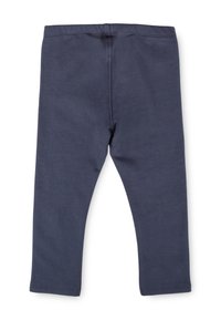 Leggings in cotone blu navy con una texture liscia, design aderente e vita elastica, caratterizzati da una finitura pulita senza dettagli aggiuntivi.