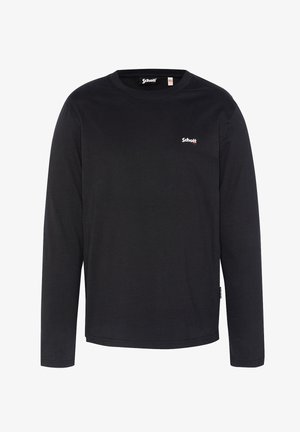 Maglietta nera a maniche lunghe realizzata in cotone morbido. Presenta un colletto rotondo e un piccolo logo bianco sul lato sinistro del petto.