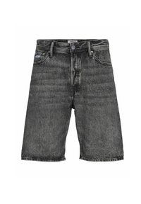 Mustat pesetyt denimit shortsit, joissa on edessä nappi, vyölenkit ja viisi taskua.