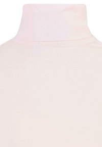Hellrosa Rollkragenpullover aus weichem, dehnbarem Baumwollmaterial. Verfügt über einen hohen Kragen und eine glatte Textur mit minimalen Nahtdetails.