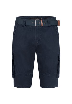 Námořnické cargo šortky vyrobené z odolné látky, s bočnými kapsami, páskem s hnědým akcentem a rovný střih pro pohodlné nošení.