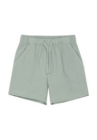 Ljusgröna, strukturerade shorts med elastisk midja och snörning. Har två sidofickor och är klippta i midtlårslängd.