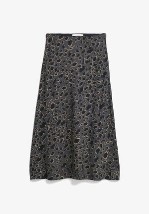 Midi-rok met luipaardprint in donkergrijs, met beige vlekken. Gladde, lichtgewicht stof met een ontspannen pasvorm en een elastische tailleband.