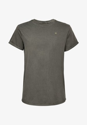 Olíva zöld, rövid ujjú pamut póló, kerek nyakkivágással és egy kis logóval a mellrészen, sima textúrával.