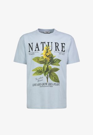 Sublevel, BOTANISCHES MIT BLUMENDRUCK UND POSITIVEM SCHRIFTZUG - T-Shirt print - blau
