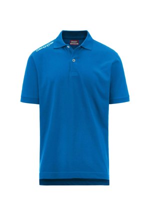 Polo shirt blu in cotone morbido, con colletto classico, maniche corte e una chiusura a due bottoni. Logo Kappa sulla spalla.