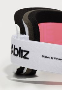 Bliz spordikaitseprillide rihm valgest kangast musta logoga, millel on musta, halli ja roosa kihilise vahtpadding. Reguleeritavad detailid.