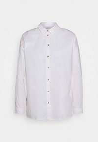 Witte blouse met lange mouwen en een kraag, met een knoopsluiting aan de voorkant met gouden knopen en een zeer ruime pasvorm. Soepele textuur en een minimaal ontwerp.