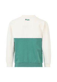 Felpa verde e bianca con design a blocchi di colore, polsini e orlo a costine. Logo "FILA" stampato sul retro vicino al colletto. Materiale in cotone.
