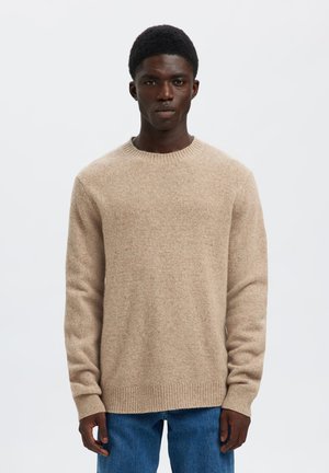 Selected, SLMNEIL LS KNIT NEPS CREW NECK - Jumper - oatmeal detail neps