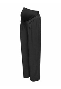 Tumedates hallituskraadiga emaduse püksid, millel on veniv vöökoht ja pehme kangas. Lõdva lõikega, küljetaskutega ja voldikuga detailidega.