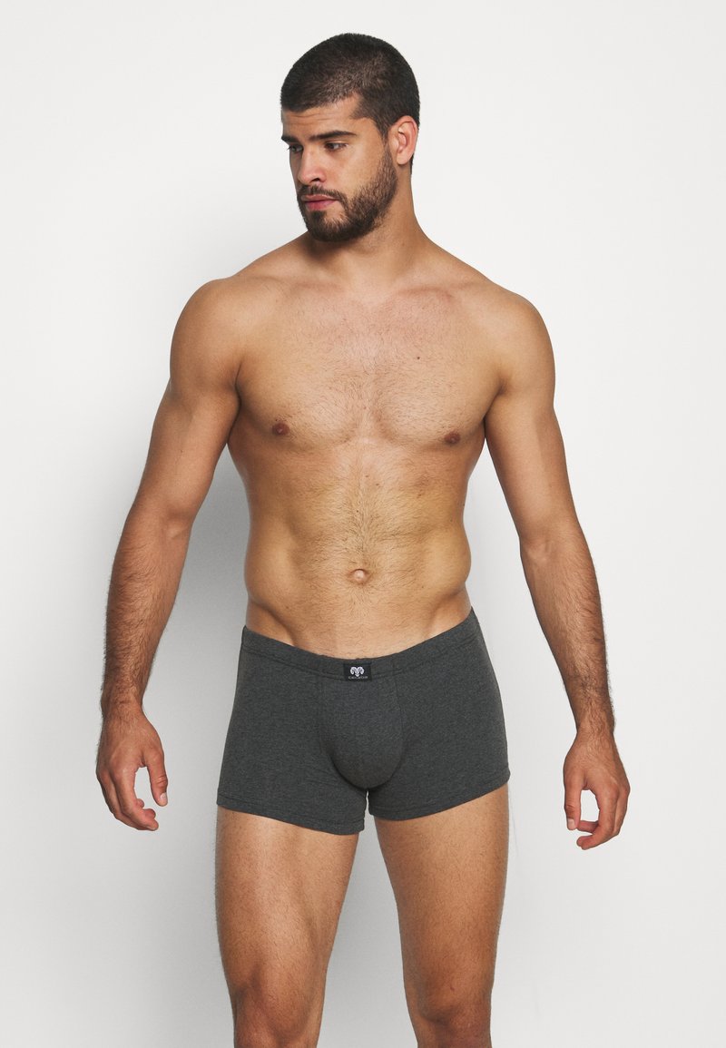Donkergrijze boxershorts van een katoenmix, met een strakke pasvorm en een elastische band met een merketiket aan de voorkant.