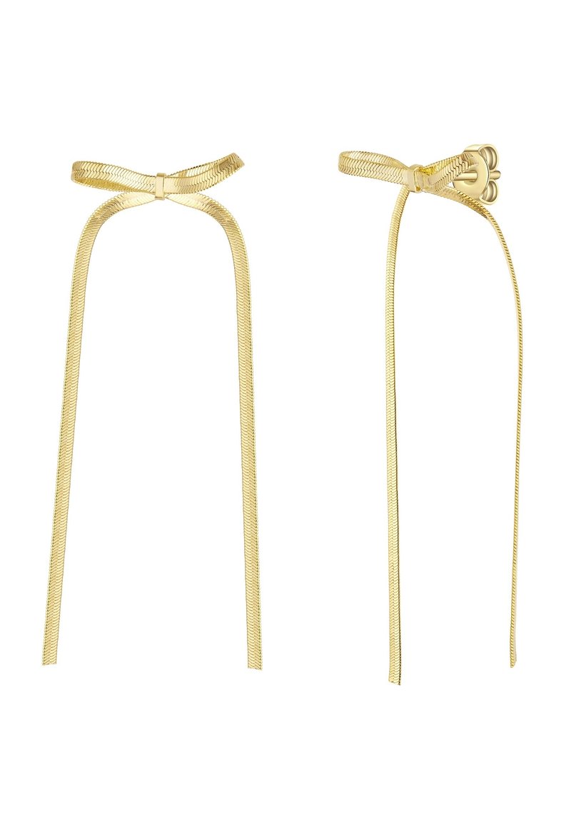 Zelta lenti akcenti ar gludu tekstūru, ar loku rakstiem un gariem, karājošiem galiem katrā pusē, ideāli dekoratīvai lietošanai.