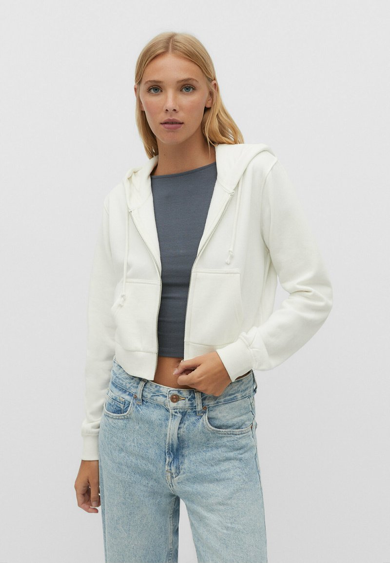Stradivarius CROPPED  - Mikina so zipsom - white
