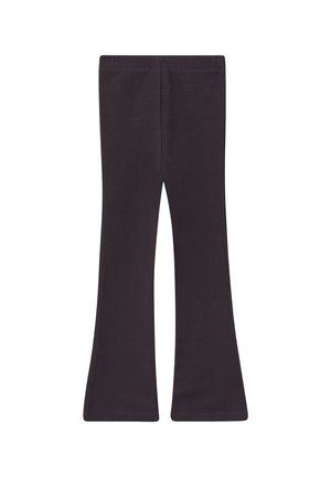 Schwarze ausgestellte Leggings aus einem weichen Baumwollmischgewebe. Verfügt über einen eng anliegenden Bund und eine glatte Textur, mit einem leichten Glanzfinish.