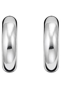 Silberne Creolen mit einer glatten, polierten Oberfläche. Sie zeichnen sich durch ein abgerundetes, leicht gewölbtes Design aus. Leicht und im minimalistischen Stil.