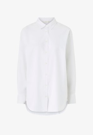 Witte overhemd met lange mouwen, klassieke kraag en licht gebogen zoom. Gemaakt van gladde stof met een verzorgde afwerking.