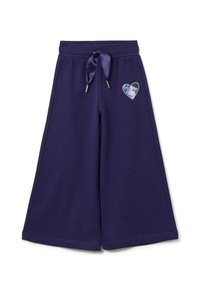 Marineblauwe wijdvallende joggingsbroek met een trekkoord in de taille, voorzien van een hartvormige grafiek met een karakter en een glinsterende rand.