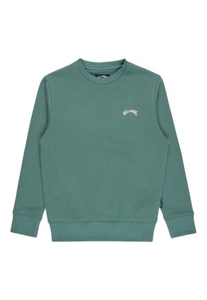 Sweat-shirt vert avec des poignets et un ourlet côtelés, doté d'un col rond et d'un petit logo crème sur la poitrine. Matière douce en mélange de coton.
