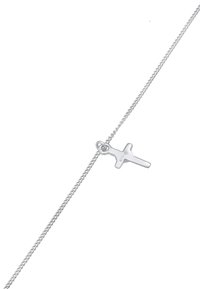 Silberne Kettenhalskette mit einem kleinen Kreuzanhänger. Die Kette ist fein verlinkt, während das Kreuz eine polierte, glatte Oberfläche hat.