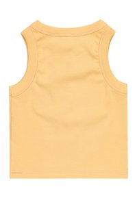 Camiseta sin mangas amarilla con un diseño sencillo, fabricada en suave algodón, con una textura lisa y un escote redondeado.