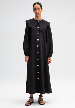 WIDE COLLAR AND BUTTON POPLIN  - Maxi dress - black