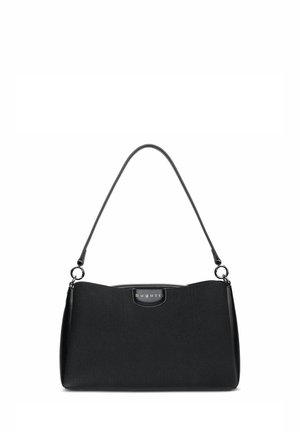 Bolso Bugatti negro con superficie texturizada, cierre de cremallera, una sola correa de hombro y anillos en tono plateado en los extremos de la correa.