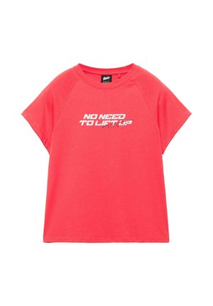 PULL&BEAR, SHORT RAGLAN SLEEVE T-SHIRT - Tričko s potlačou - red