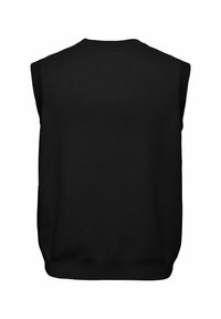 Schwarzer ärmelloser Sweatshirt mit rundem Ausschnitt, gerippten Armausschnitten und Saum, aus strukturiertem Baumwollstoff, in einfarbiger Ausführung ohne Muster.