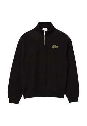 Zwarte sweatshirt met een ritskraag, met een geborduurd groen krokodillogo op de linkerborst. Gemaakt van gestructureerde stof.