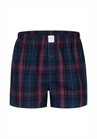 Pánské kostkované koupací šortky z lehké látky v námořnické modři, zelené a červené barvě. Mají elastický pas, zapínání na knoflík a přední kapsy.