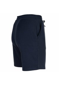 Navyblauwe shorts van katoen, met een elastische tailleband, verstelbaar trekkoord en zijzakken. Soepele textuur, knielang ontwerp.