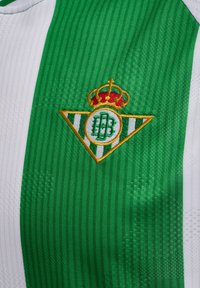 Zielono-biała, prążkowana tkanina. Posiada haftowany logo z złotą koroną, zielono-białym trójkątem oraz inicjałami "DB".