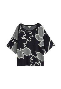 Czarny i szary pulower w kwiatowy wzór z szerokim dekoltem i krótkimi rękawami, z teksturowanym wzorem dzianiny.