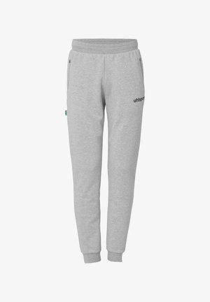 Grå joggingbukser lavet af blødt bomuldsblanding. Har elastisk talje, sidelommer og et lille sort logo foran.