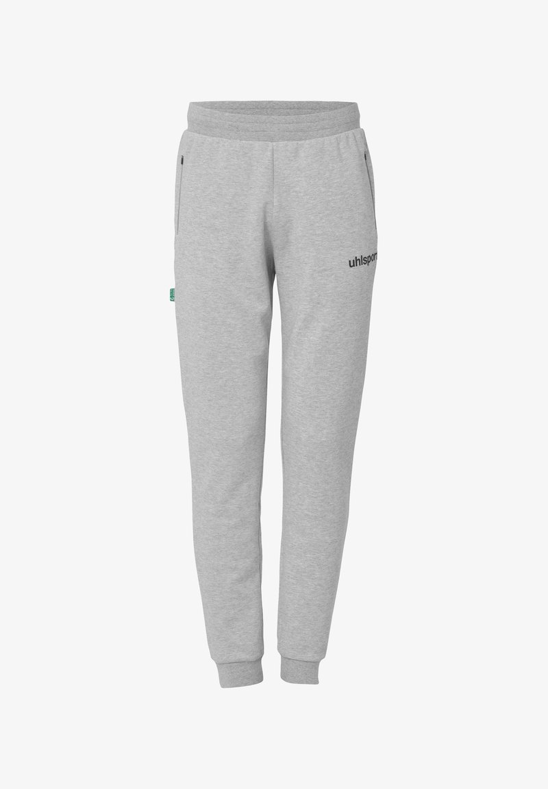 Grijze joggingsbroeken van een zachte katoenmix. Voorzien van een elastische tailleband, zijzakken en een klein zwart logo aan de voorkant.