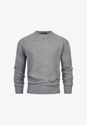 Grå crew neck sweater lavet af blød uldblanding, med lange ærmer med ribbet manchet og kant, samt et lille mærke på siden.