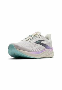 Ľahká bežecká obuv v béžovej a mentolovej zelenej farbe. Má priedušný zvršok, polstrovanú medzipodrážku s jemným purpurovým akcentom a textúrovanú podrážku.