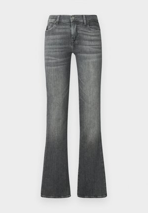 Jeans grigi flare in denim, con vita a media altezza, leggera sbiaditura e design classico a cinque tasche.