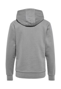 Grå bomullshuvtröja med dragsko, ribbade ärmslut och nederkant, med en slät, mjuk textur och en avslappnad passform.