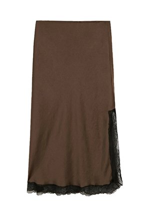 Massimo Dutti, LACE-TRIMMED MIDI SKIRT - A-Linien-Rock - dark brown