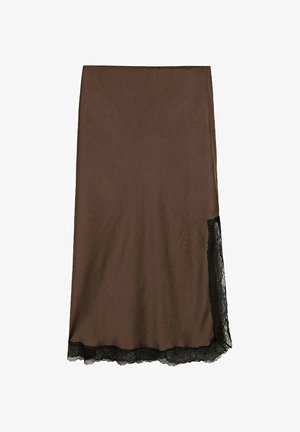 Massimo Dutti, LACE-TRIMMED MIDI SKIRT - A-Linien-Rock - dark brown